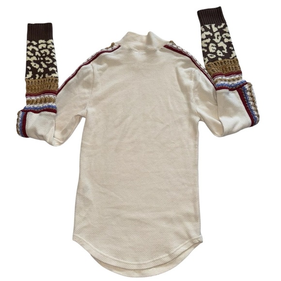 NWOT Size XS Free People Cream Knit Top Thermal Switch it Up Patterned Sleeves - Picture 2 of 5